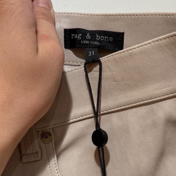 NWT Womens rag & bone Harlow Leather Mid-Rise Straight Pants 31 Stone Nude Fall - Picture 5 of 12